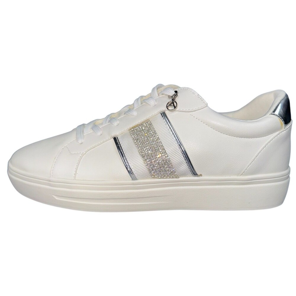 Aldo Womens Size 11 M Valenzia White And Silver Bling Fashion Sneaker Athleisure